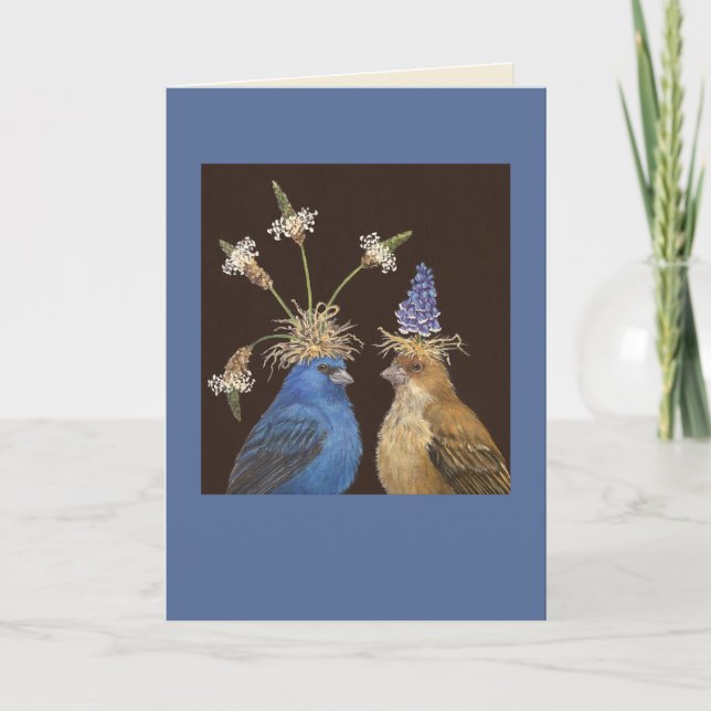 Indigo bunting couple card (Front)