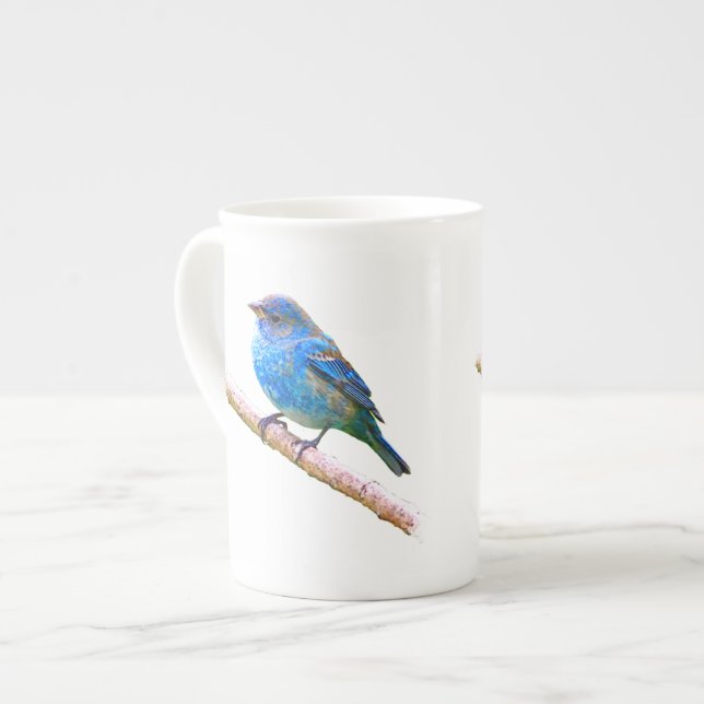 Indigo Bunting on Branch Design Bone China Mug (Front Left)