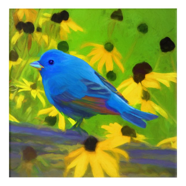 Indigo Bunting Painting - Original Bird Art (Front)