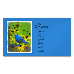 Indigo Bunting Painting - Original Bird Art Business Card Magnet