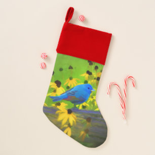 Indigo Bunting Painting - Original Bird Art Christmas Stocking