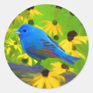 Indigo Bunting Painting - Original Bird Art Classic Round Sticker