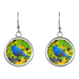 Indigo Bunting Painting - Original Bird Art Earrings