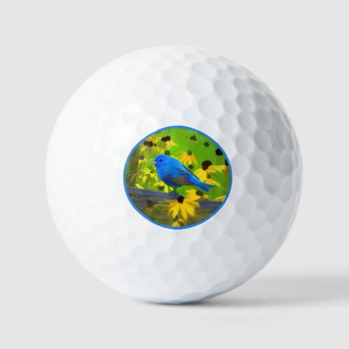 Indigo Bunting Painting _ Original Bird Art Golf Balls