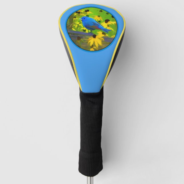 Indigo Bunting Painting - Original Bird Art Golf Head Cover (Front)