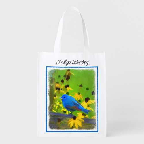 Indigo Bunting Painting _ Original Bird Art Grocery Bag