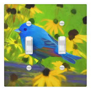 Indigo Bunting Painting - Original Bird Art Light Switch Cover