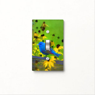 Indigo Bunting Painting - Original Bird Art Light Switch Cover