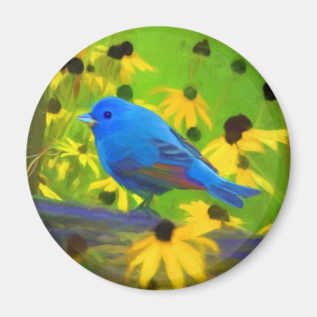 Indigo Bunting Painting - Original Bird Art Magnet (Front)