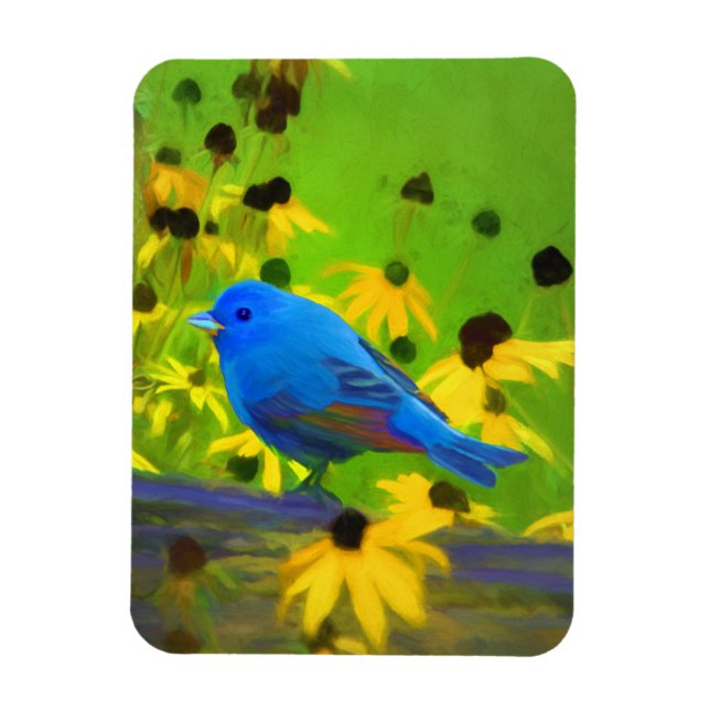 Indigo Bunting Painting - Original Bird Art Magnet (Vertical)