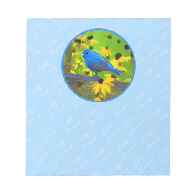 Indigo Bunting Painting - Original Bird Art Notepad (Front)