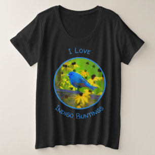 Indigo Bunting Painting - Original Bird Art Plus Size T-Shirt
