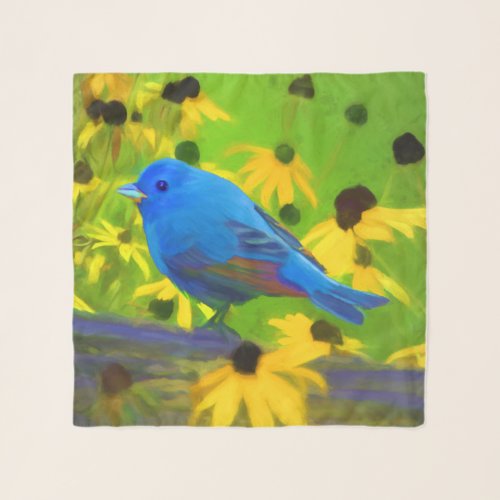 Indigo Bunting Painting _ Original Bird Art Scarf