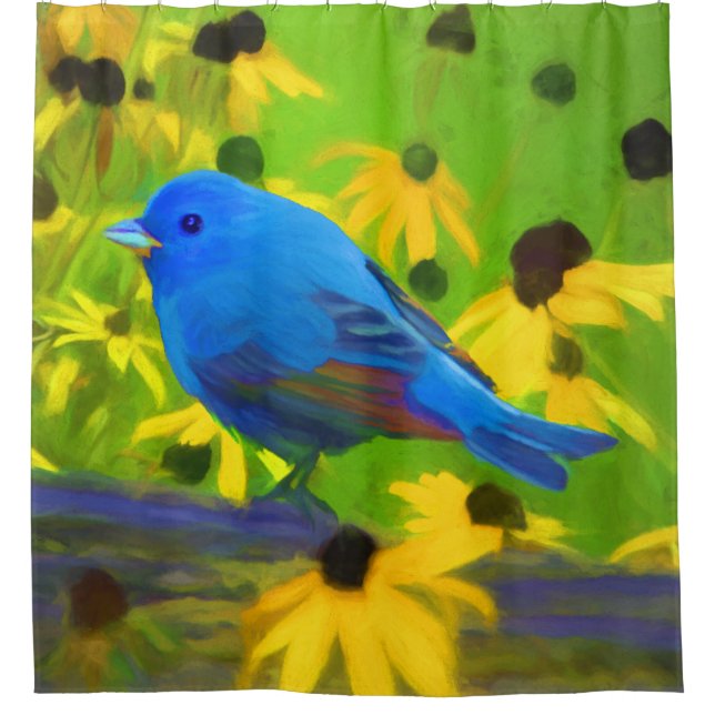 Indigo Bunting Painting - Original Bird Art Shower Curtain (Front)
