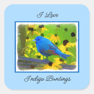 Indigo Bunting Painting - Original Bird Art Square Sticker
