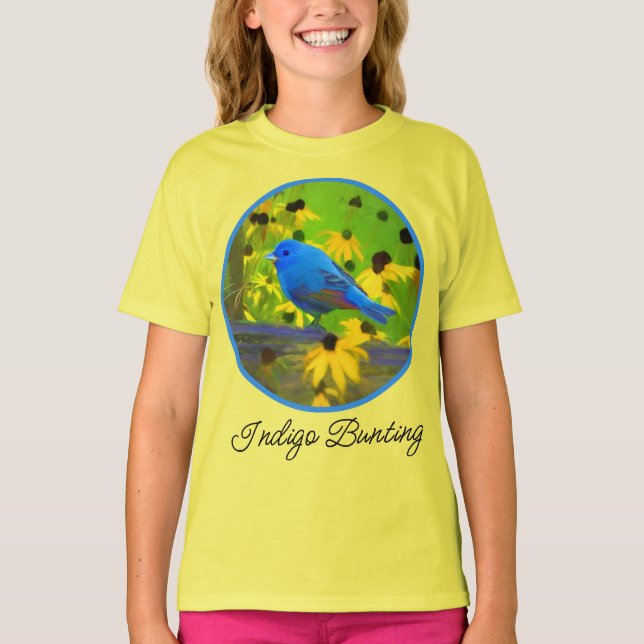 Indigo Bunting Painting - Original Bird Art T-Shir T-Shirt (Front)