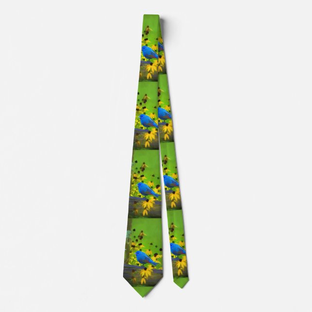 Indigo Bunting Painting - Original Bird Art Tie (Front)