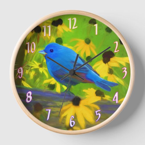 Indigo Bunting Painting _ Original Wild Bird Art Clock
