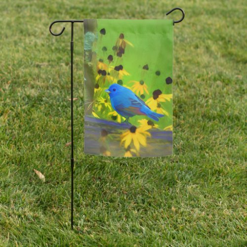 Indigo Bunting Painting _ Original Wild Bird Art Garden Flag