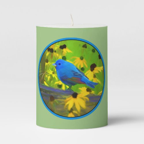 Indigo Bunting Painting _ Original Wild Bird Art Pillar Candle