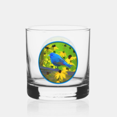 Indigo Bunting Painting _ Original Wild Bird Art Whiskey Glass