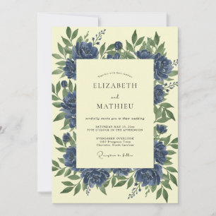 Indigo Butter Peony Wedding Invitation
