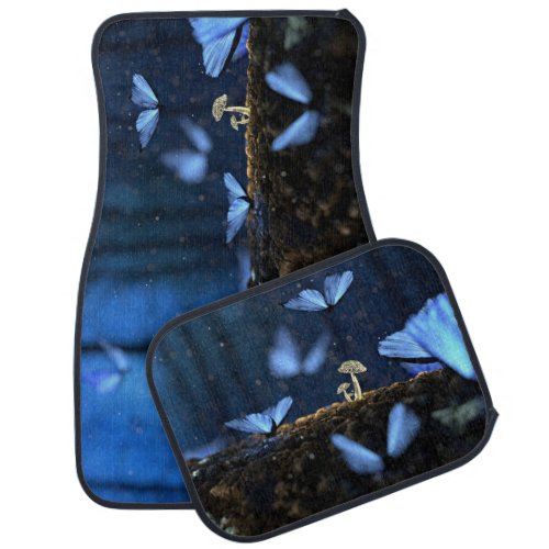 Indigo Butterfly and Mushroom Forest Car Floor Mat