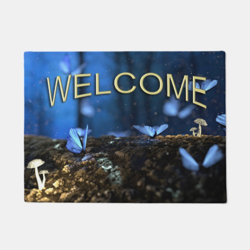 Indigo Butterfly and Mushroom Forest Welcome