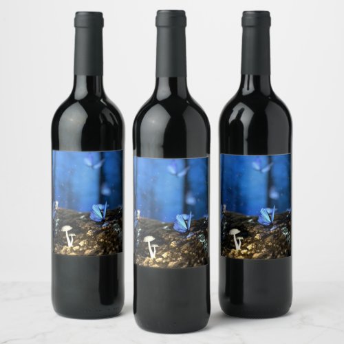 Indigo Butterfly and Mushroom Forest Wine Label