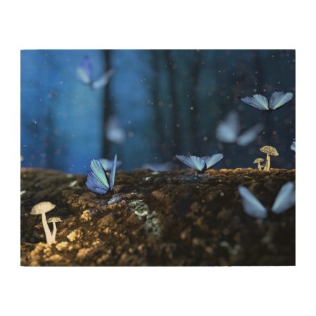 Indigo Butterfly and Mushroom Forest
