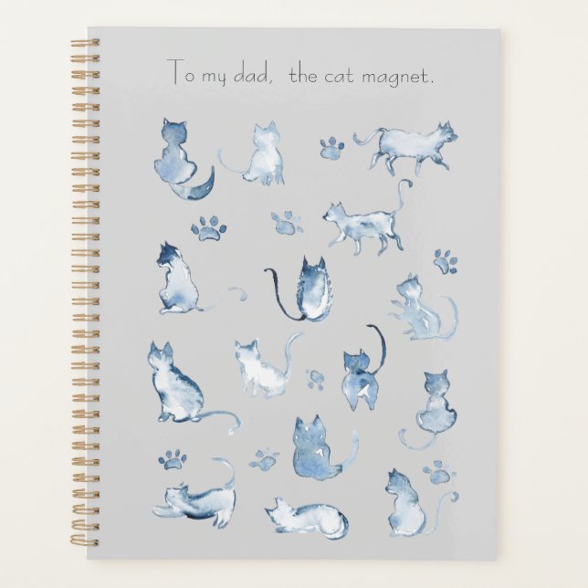 indigo cats watercolor pattern  grey planners  (Front)