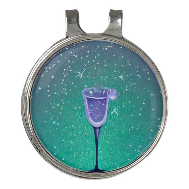 Indigo Champagne Flute Golf Hat Clip (Front)