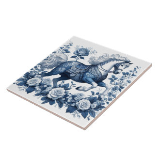 Indigo Charger: Blossoms in Motion Ceramic Tile