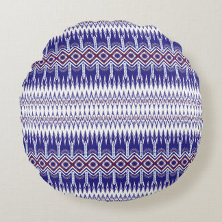 Indigo cloth with images of colorful flowers that round pillow