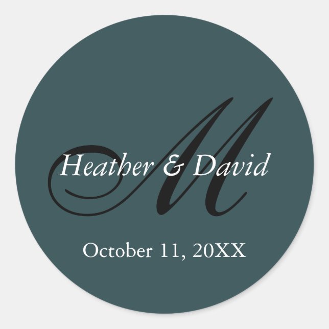 Indigo Color Stylish Cute Monogram Wedding Classic Round Sticker (Front)