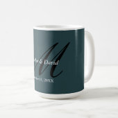 Indigo Color Stylish Cute Monogram Wedding Coffee Mug (Front Right)