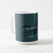 Indigo Color Stylish Cute Monogram Wedding Coffee Mug (Front Left)