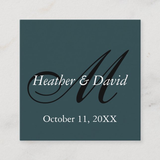 Indigo Color Stylish Cute Monogram Wedding Enclosure Card (Front)