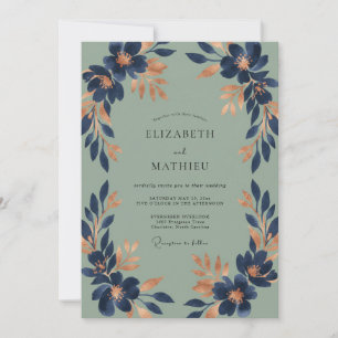 Indigo Copper Blossom Wedding Invitation