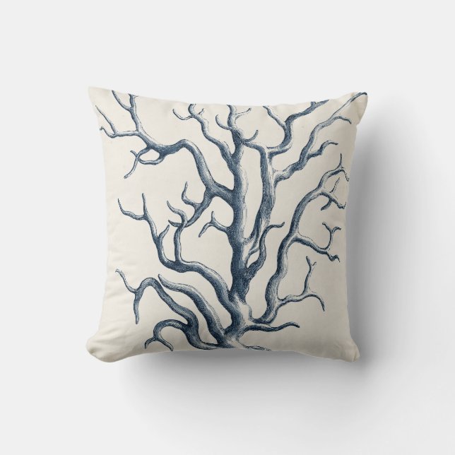 Indigo Coral Throw Pillow (Front)