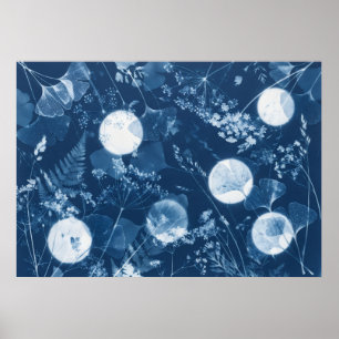 Indigo Cyanotype Fern Ginkgo Wildflower Poster