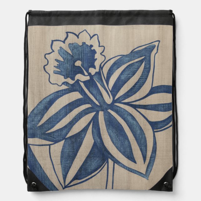 Indigo Daffodil Drawstring Bag (Front)