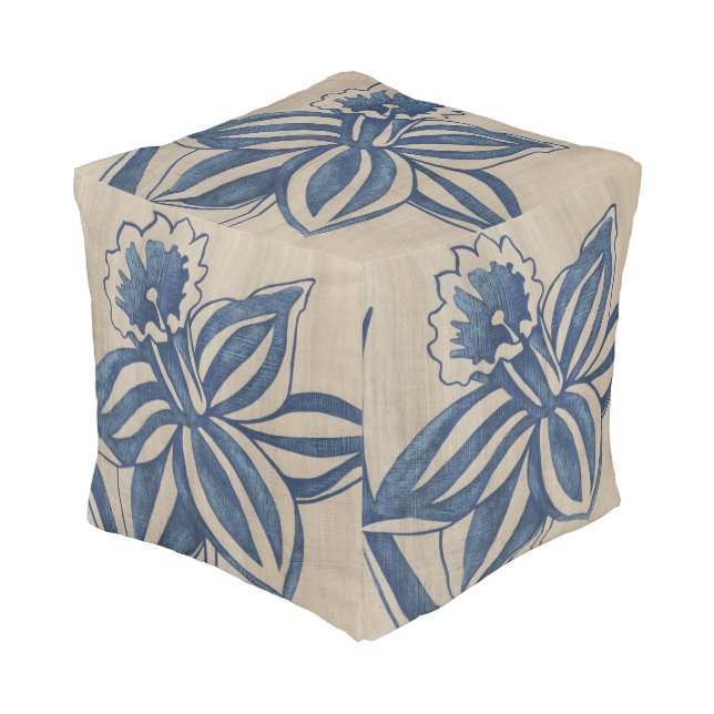 Indigo Daffodil Pouf (Angled Front)