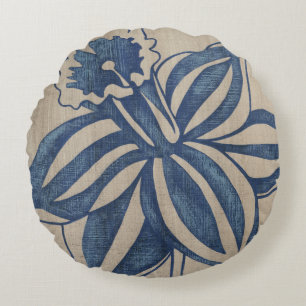 Indigo Daffodil Round Pillow