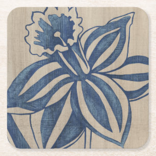 Indigo Daffodil Square Paper Coaster