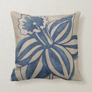 Indigo Daffodil Throw Pillow