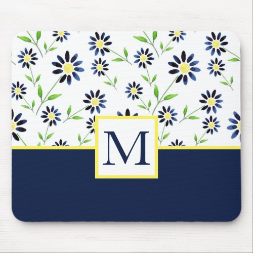 Indigo Daisy Pattern Mouse Pad