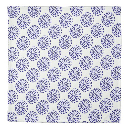 Indigo dark blue circle pattern on white duvet cover