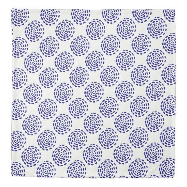 Indigo dark blue circle pattern on white duvet cover (Back)