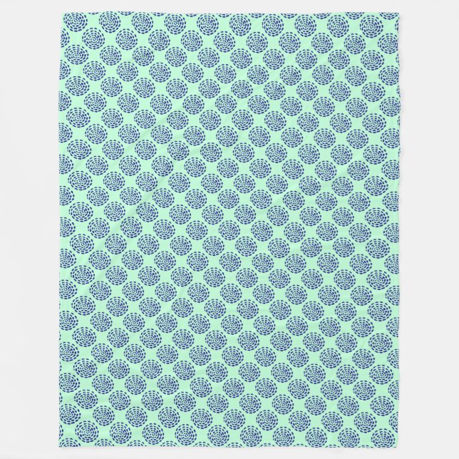 Indigo dark blue striped circle pattern on blue fleece blanket (Front)